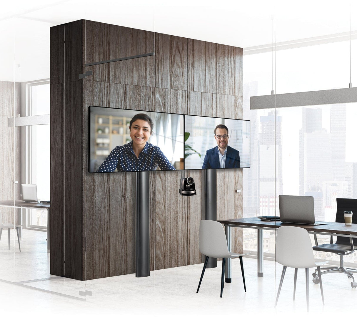 B-Tech BT8710 Premium Floor to Wall Twin Screen VC TV Stand 2m Tall