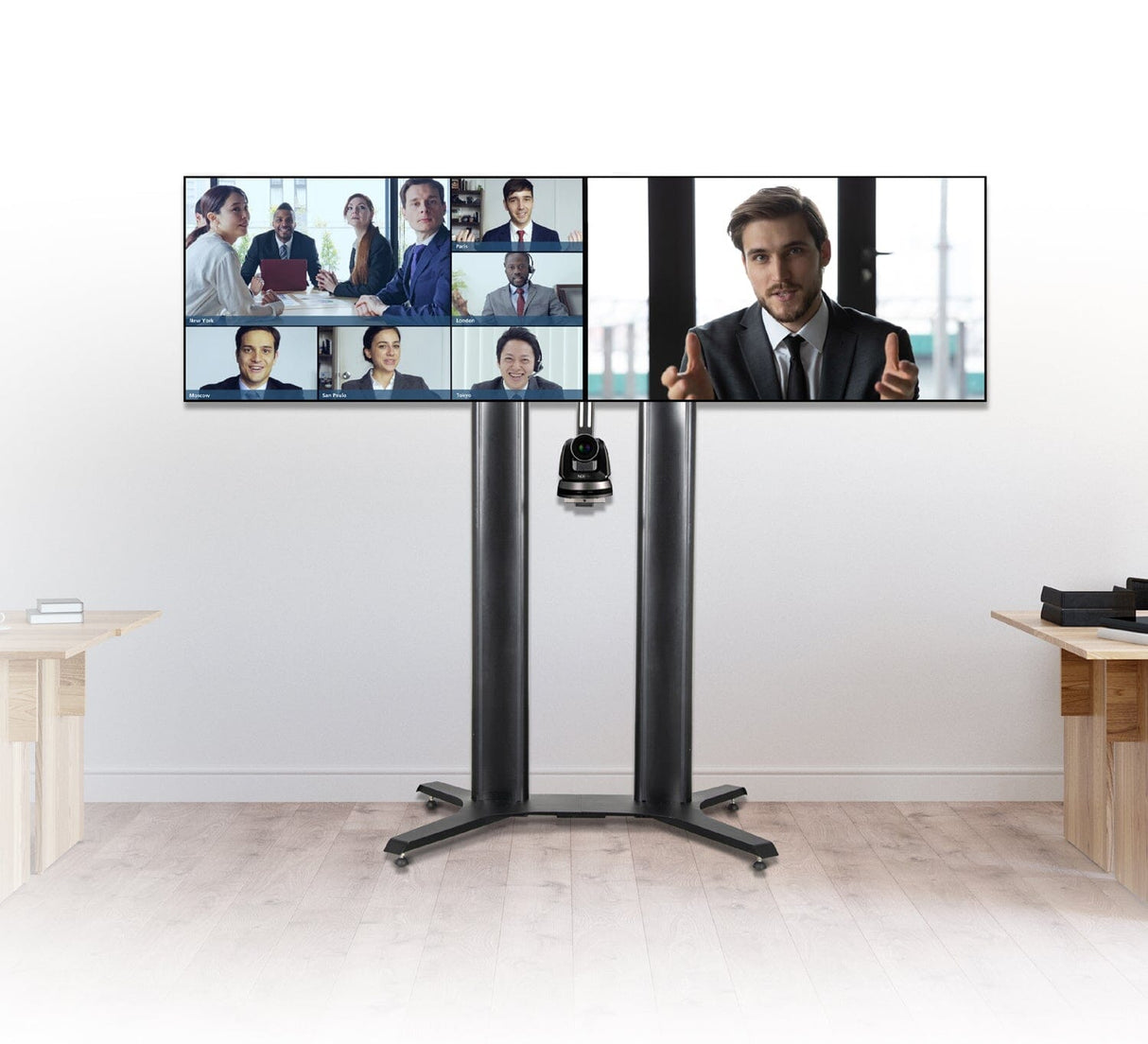 B-Tech BT8712 Premium Twin Screen TV VC Stand 2m Tall