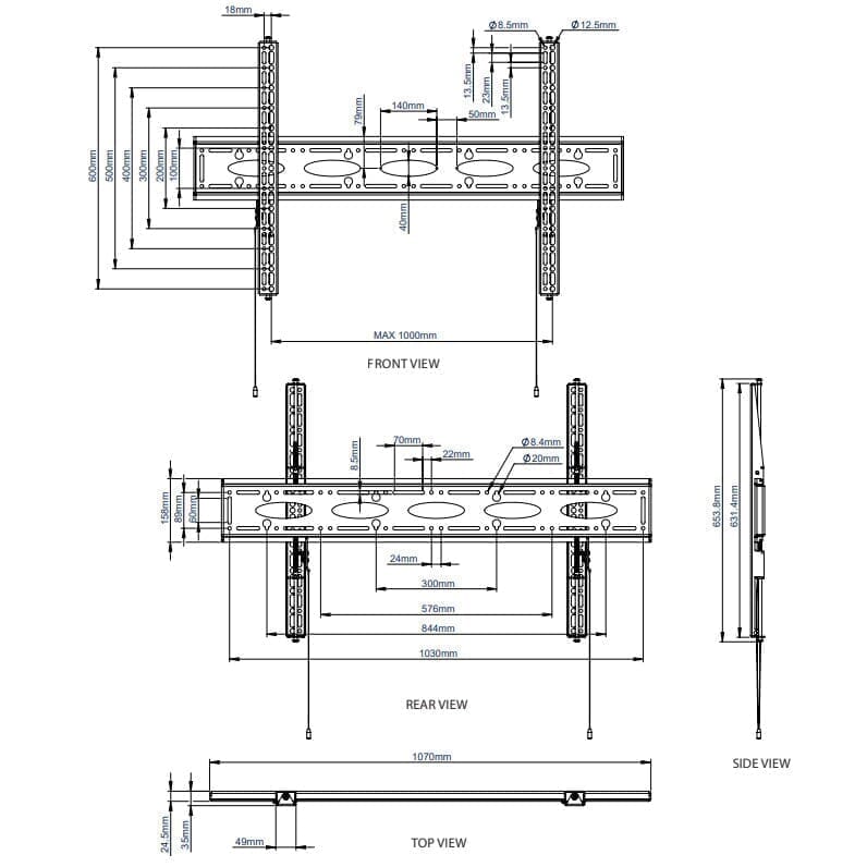 Floor to Ceiling TV Bracket for screens up to 98" with 3m Columns