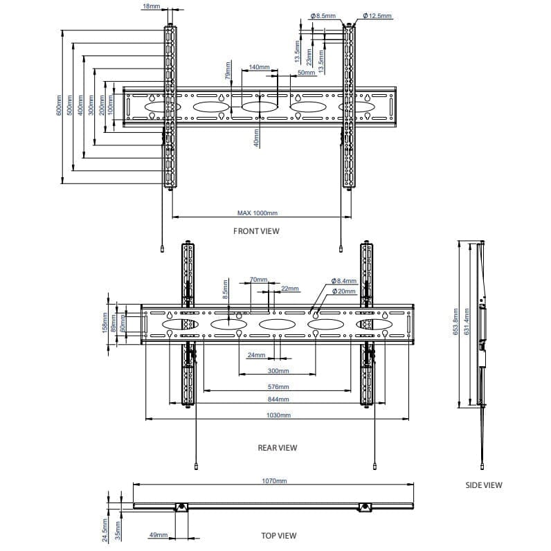 Floor to Ceiling TV Bracket for screens up to 98" with 4m Column