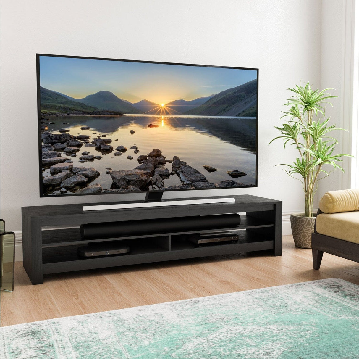AVF CA180RBO Calibre Flat TV Stand in Black Oak suits Up To 85" TVs