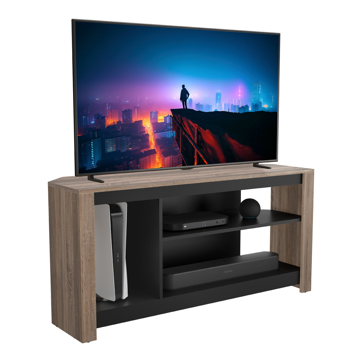 AVF Calibre Alto 1.2m TV Stand with Vertical Storage - Rustic Sawn Oak