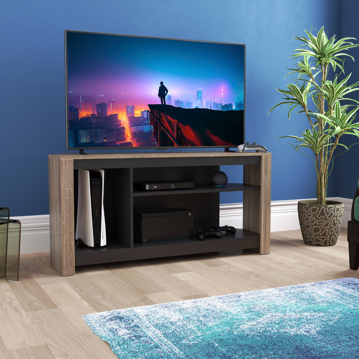 AVF Calibre Alto 1.2m TV Stand with Vertical Storage - Rustic Sawn Oak
