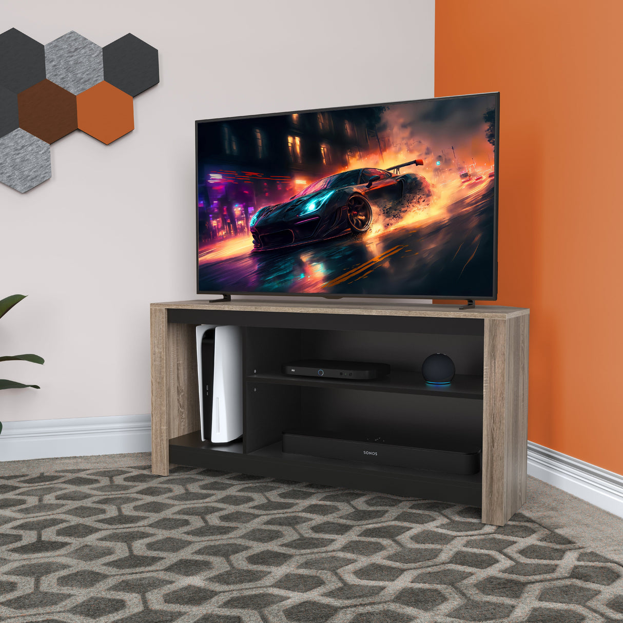 AVF Calibre Alto 1.2m TV Stand with Vertical Storage - Rustic Sawn Oak