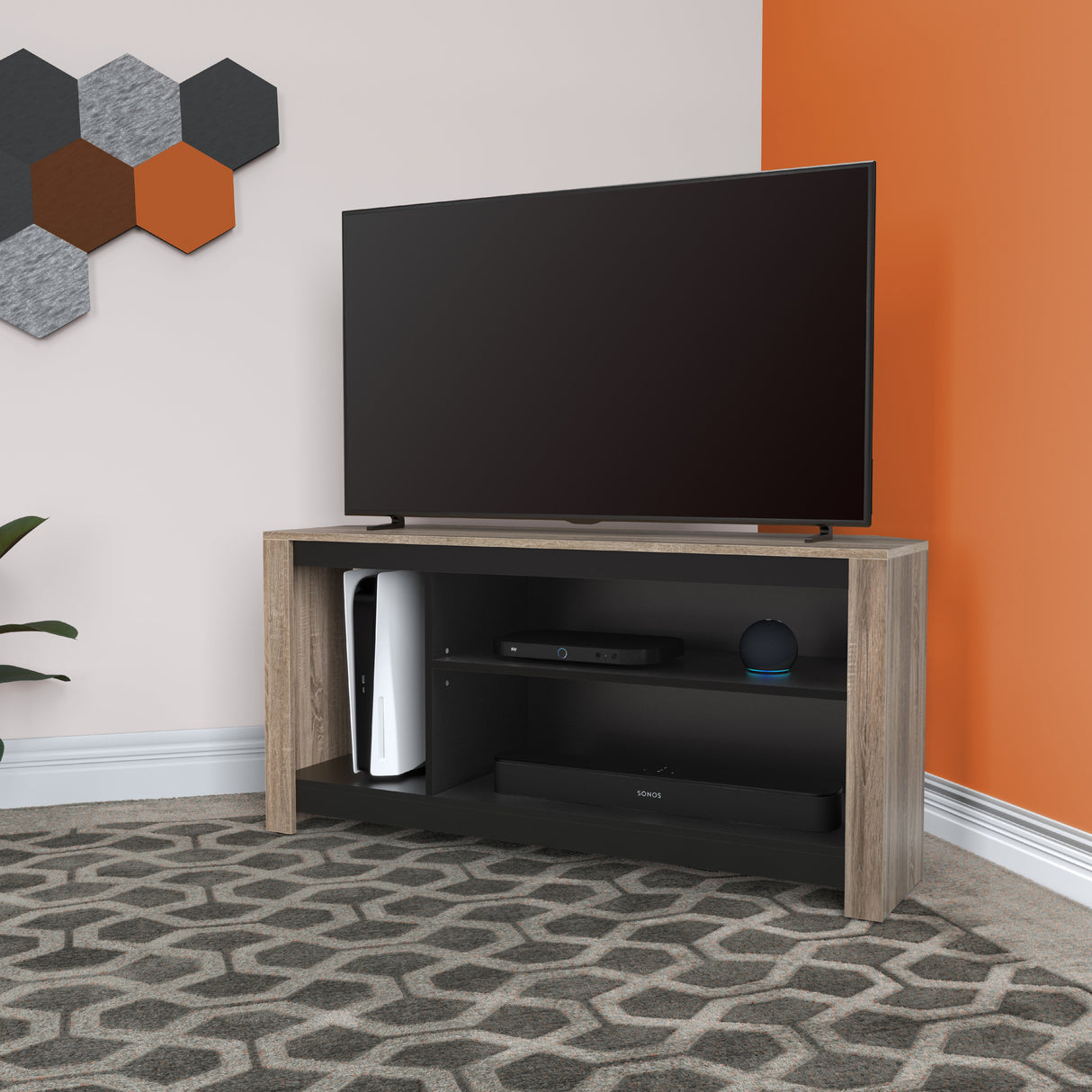 AVF Calibre Alto 1.2m TV Stand with Vertical Storage - Rustic Sawn Oak