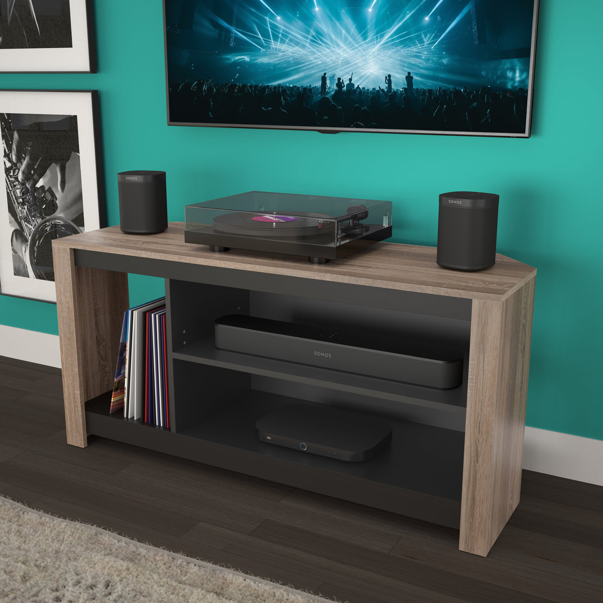 AVF Calibre Alto 1.2m TV Stand with Vertical Storage - Rustic Sawn Oak