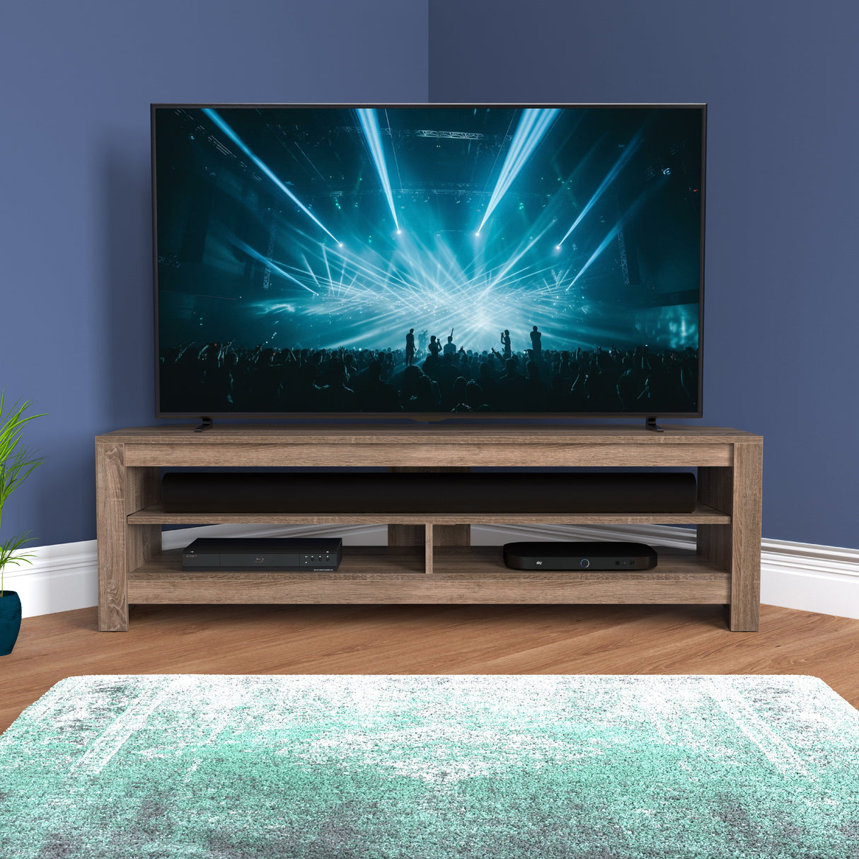 AVF Calibre Sound 1.4m TV Stand with Sliding Shelf - Rustic Sawn Oak