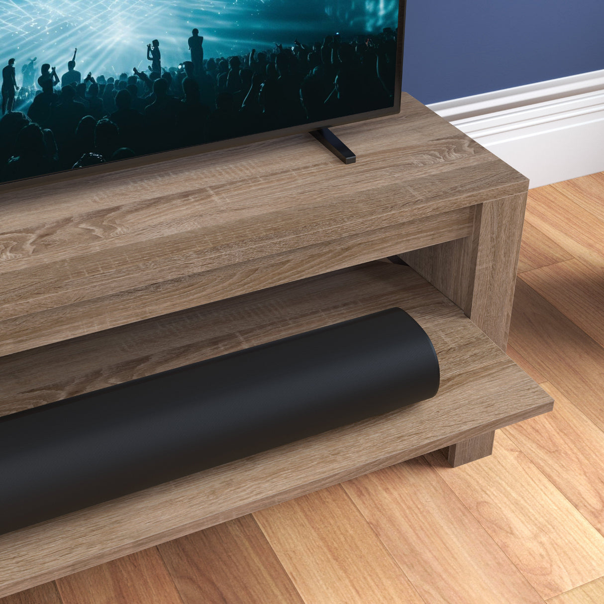 AVF Calibre Sound 1.4m TV Stand with Sliding Shelf - Rustic Sawn Oak