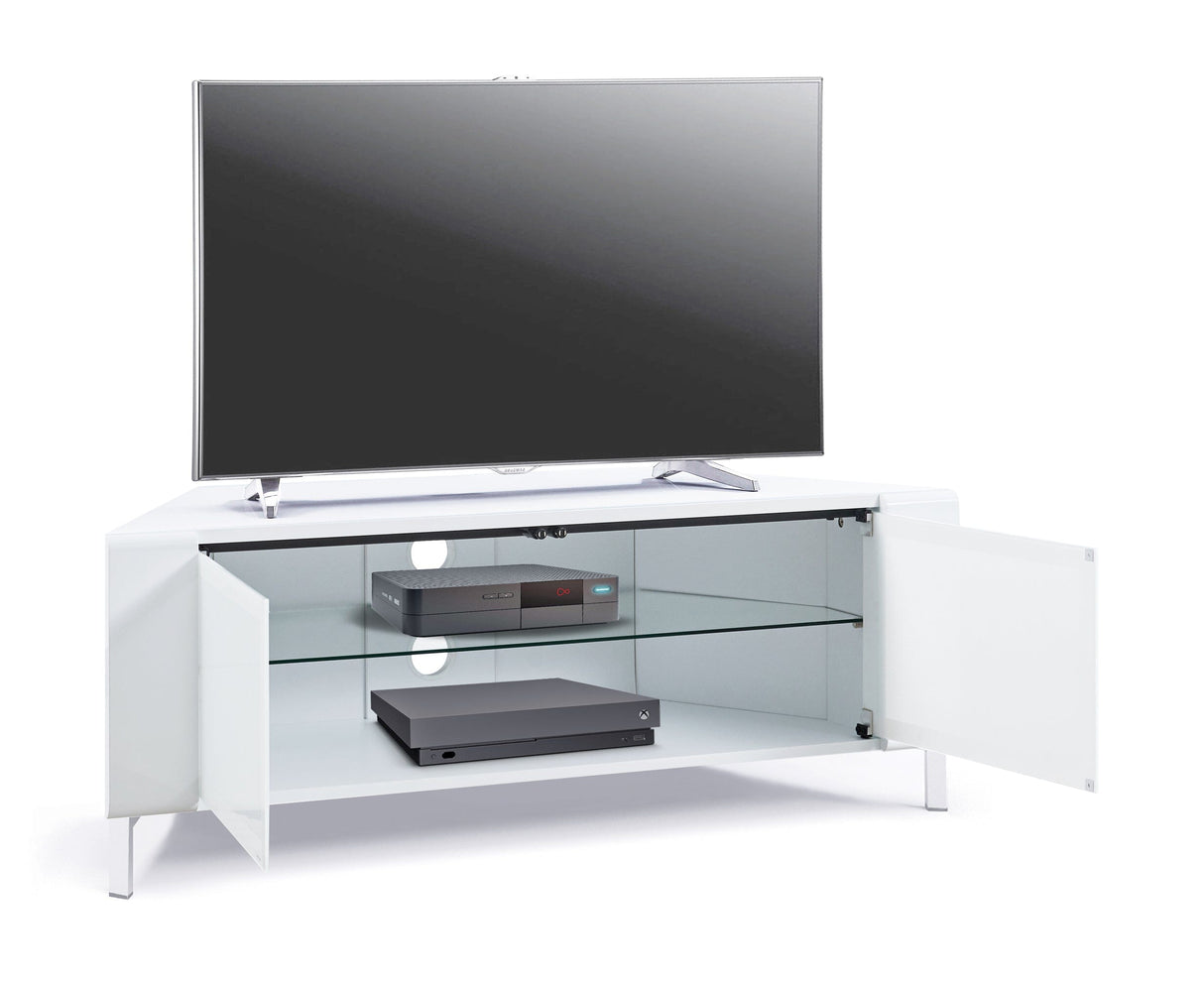 MDA Designs CORVUS Corner-Friendly Gloss White Contemporary TV Cabinet