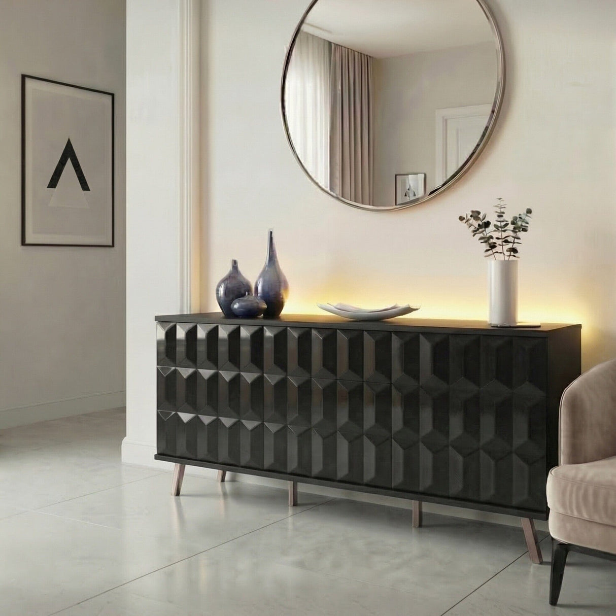 Frank Olsen Elevate Black Sideboard with Mood Lighting