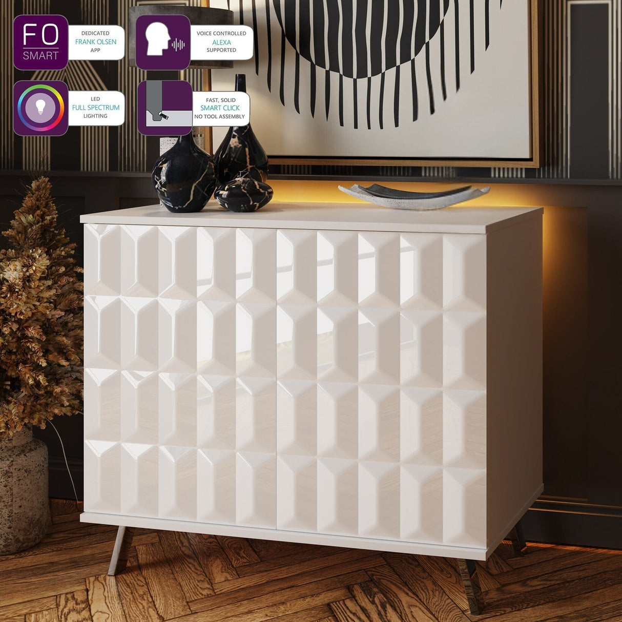 Frank Olsen Elevate White Small Sideboard with Mood Lighting