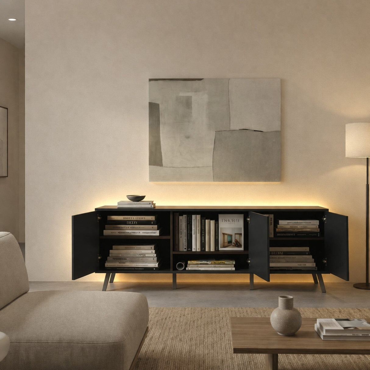 Frank Olsen Elevate Black TV Cabinet with Mood Lighting