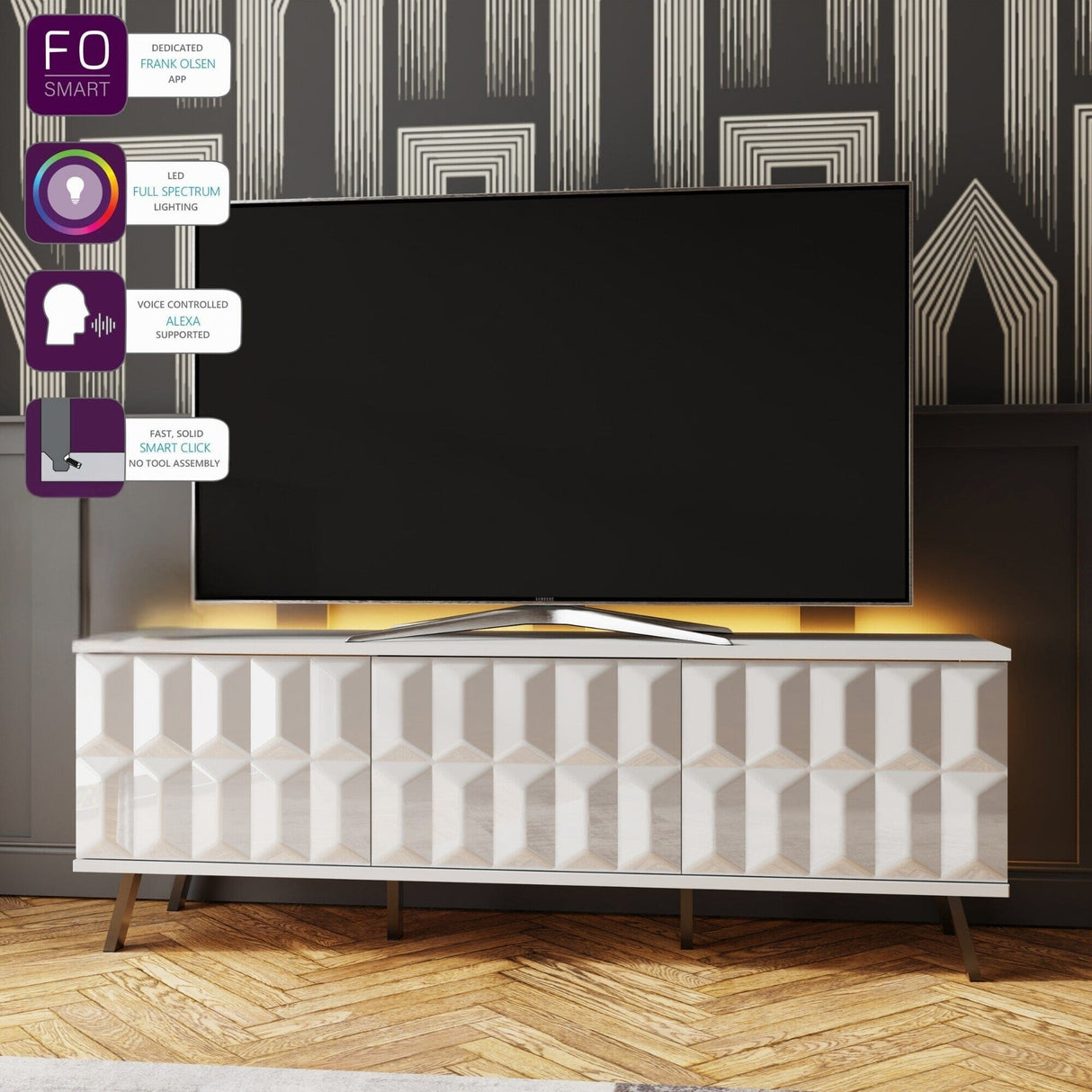 Frank Olsen Elevate White TV Cabinet with Mood Lighting