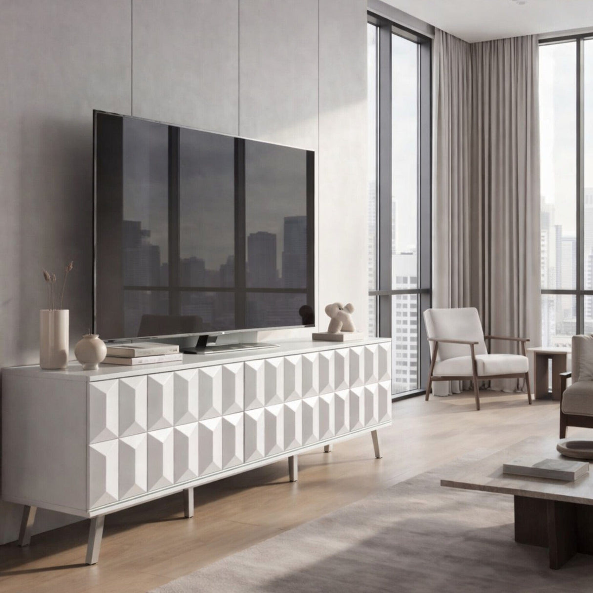 Frank Olsen Elevate White TV Cabinet with Mood Lighting