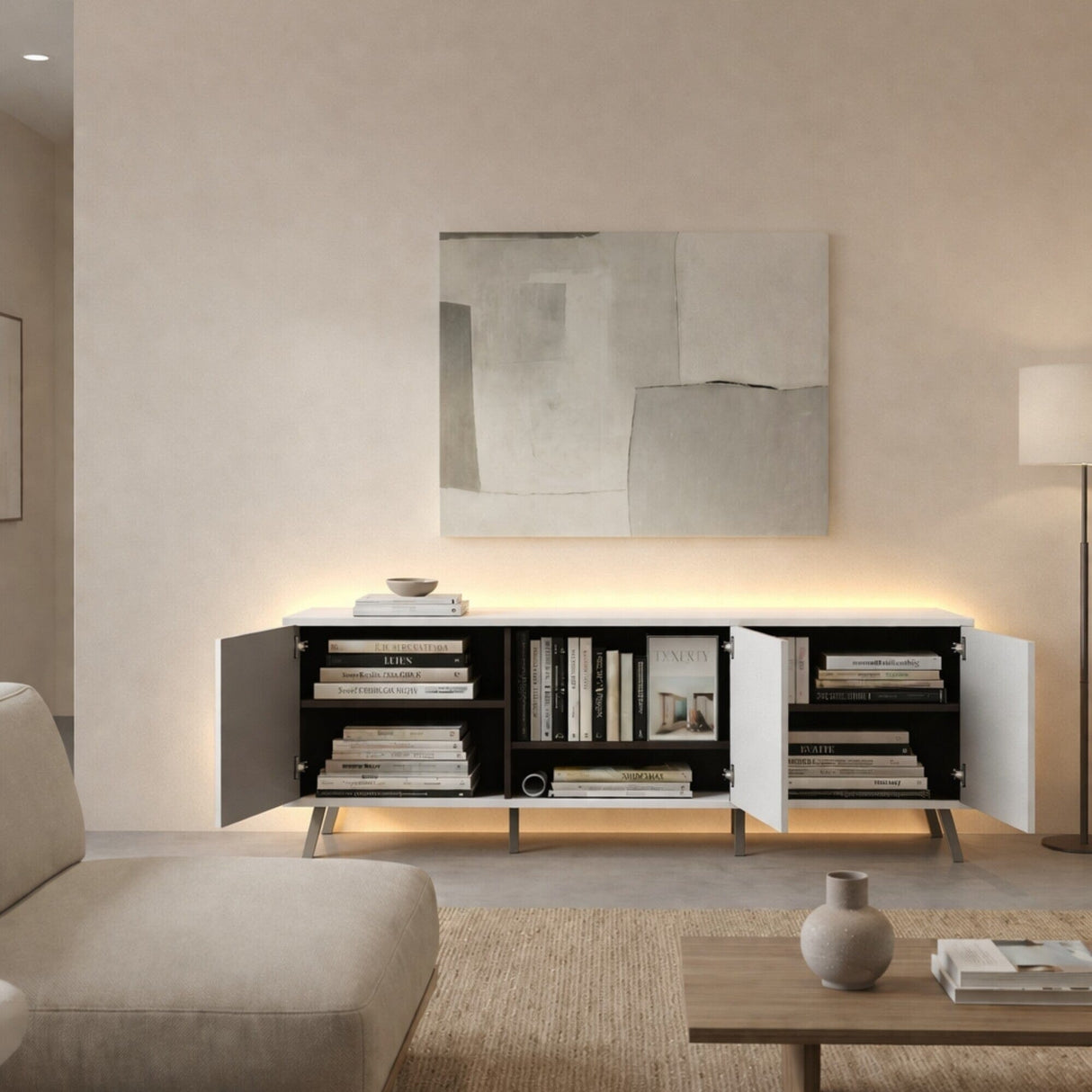 Frank Olsen Elevate White TV Cabinet with Mood Lighting