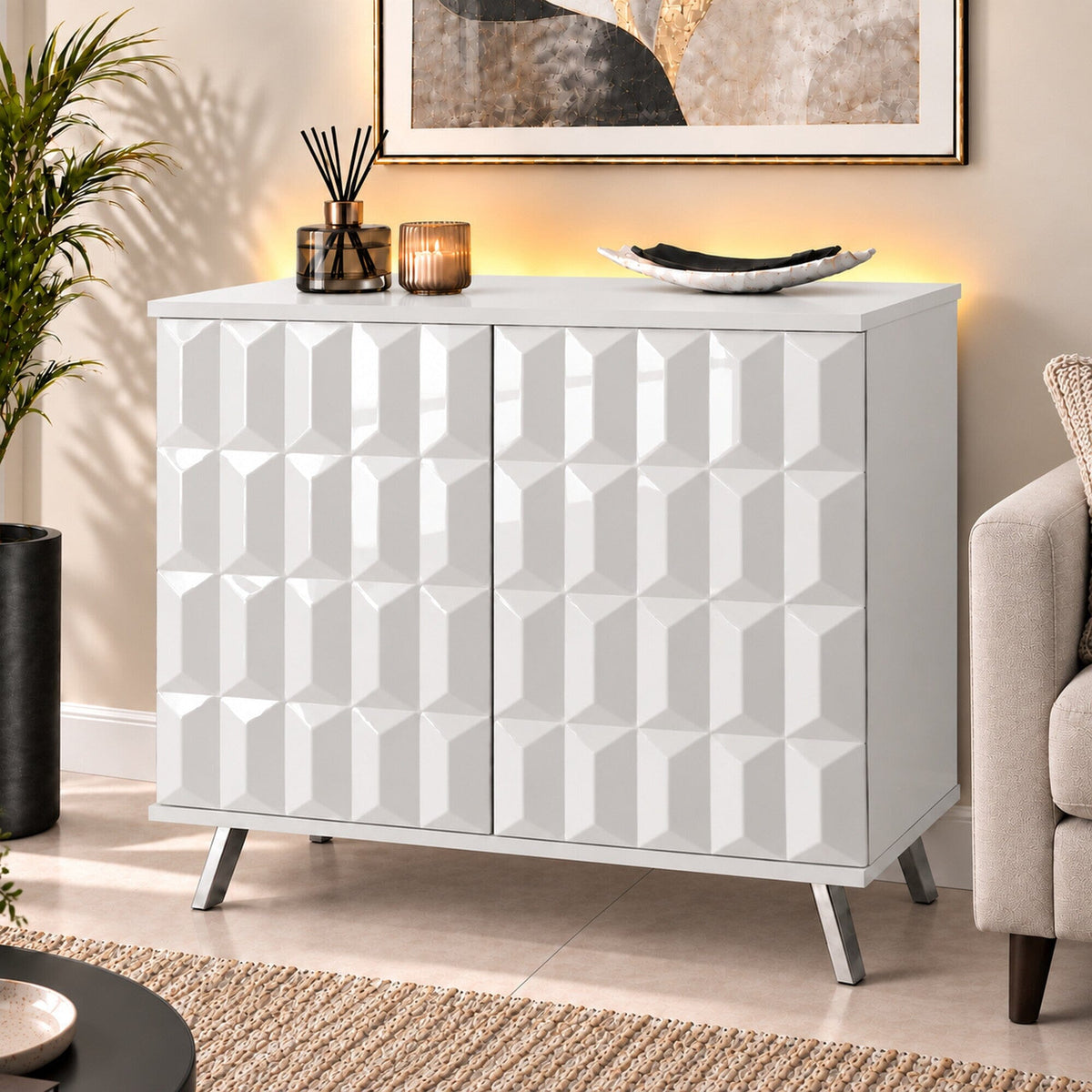 Frank Olsen Elevate White Small Sideboard with Mood Lighting