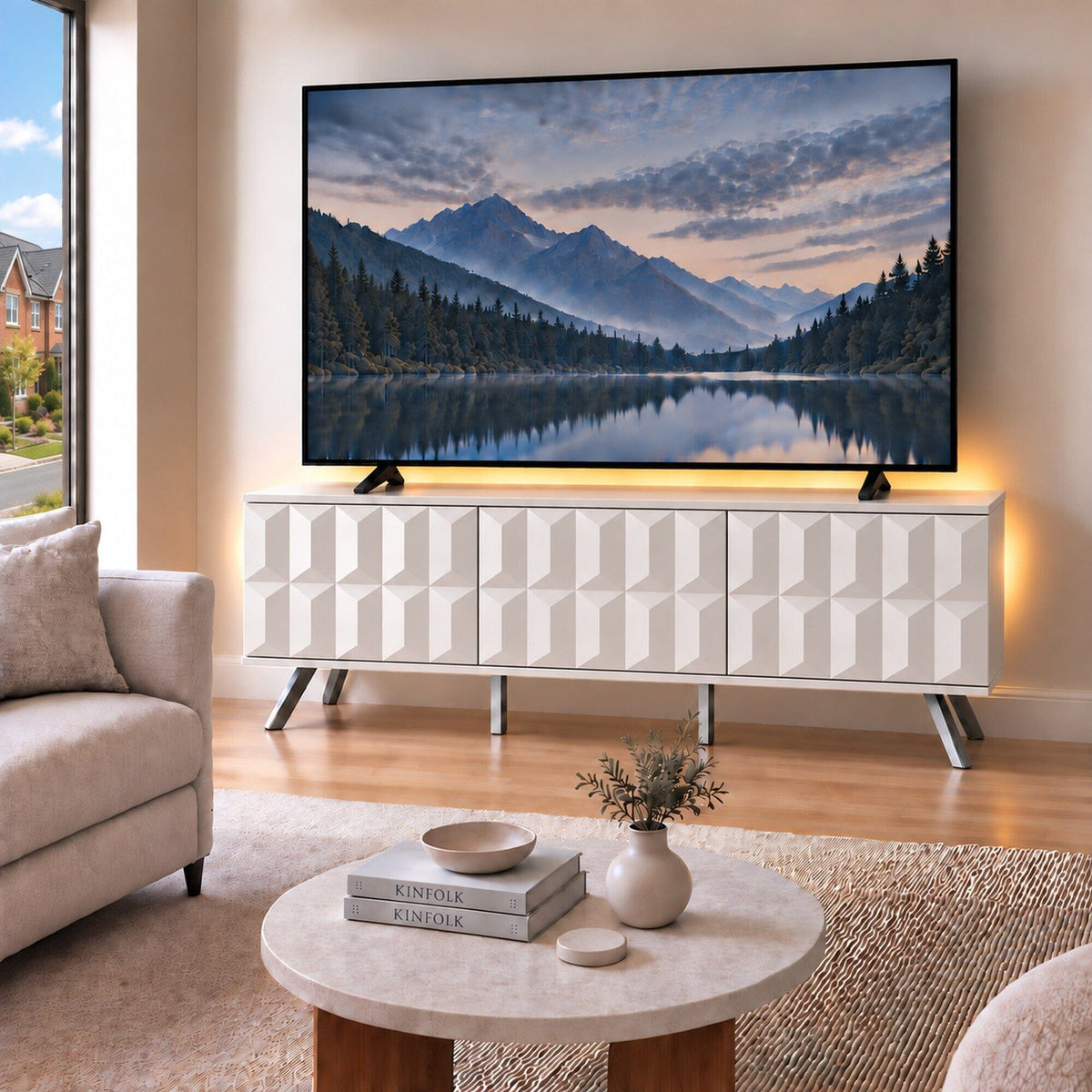 Frank Olsen Elevate White TV Cabinet with Mood Lighting