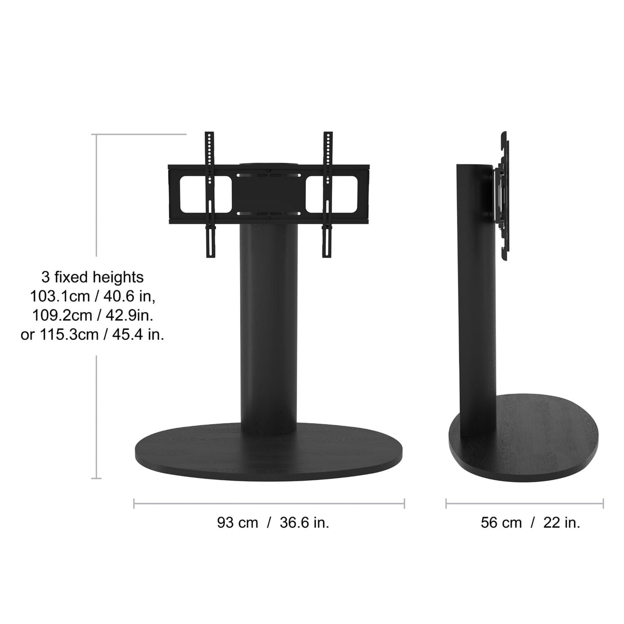 AVF Wooden Column Freestanding Oval Pedestal TV Stand, for TVs 32-65” – Black