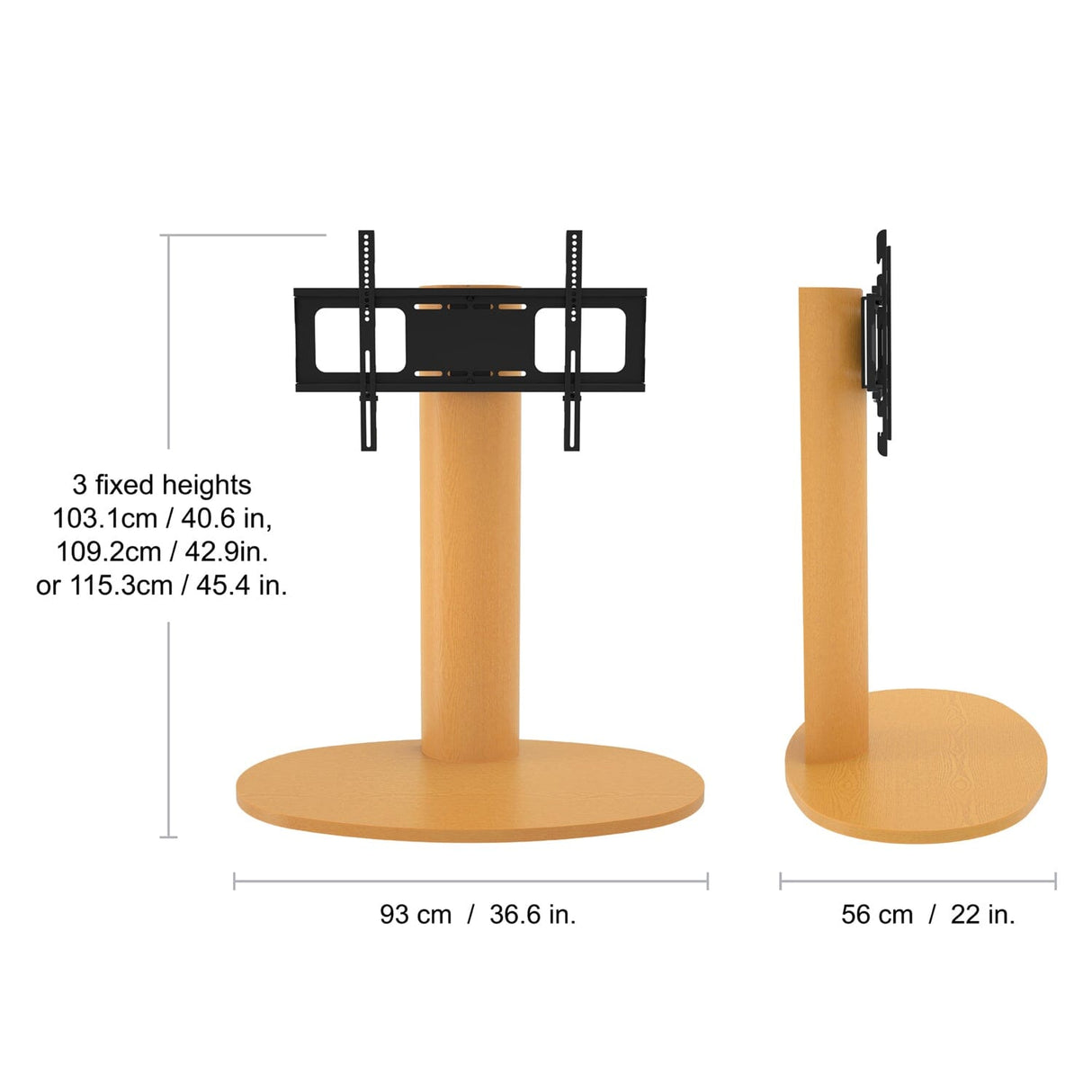 AVF Wooden Column Freestanding Oval Pedestal TV Stand, for TVs 32-65” – Oak
