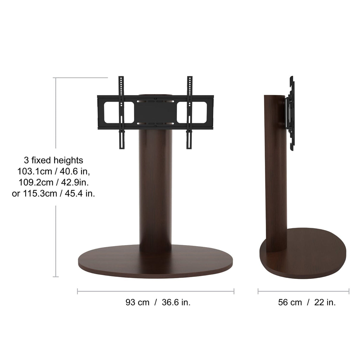 AVF Wooden Column Freestanding Oval Pedestal TV Stand, for TVs 32-65” – Walnut