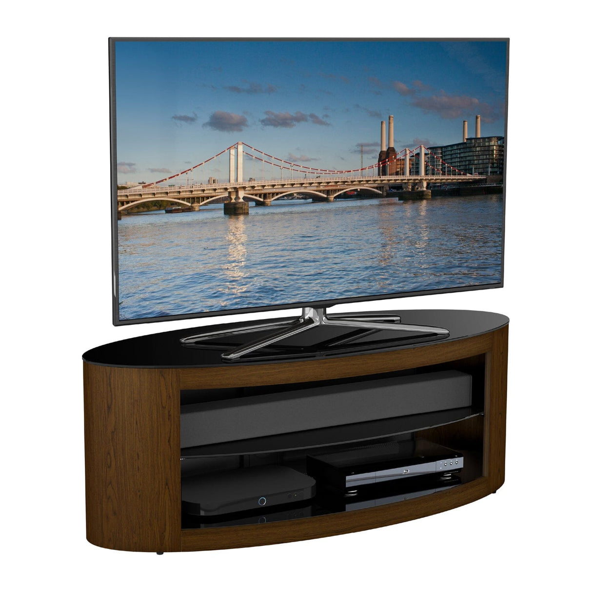 AVF Affinity Buckingham 1.1m Walnut Oval TV Stand, for TVs up to 55"