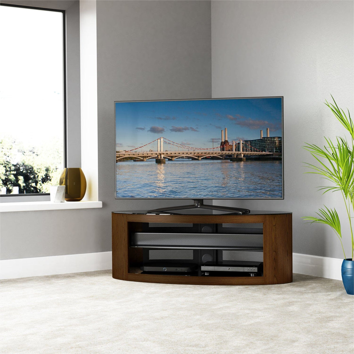 AVF Affinity Buckingham 1.1m Walnut Oval TV Stand, for TVs up to 55"