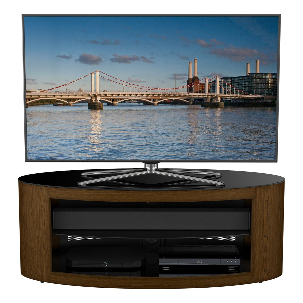 AVF Affinity Buckingham 1.1m Walnut Oval TV Stand, for TVs up to 55"
