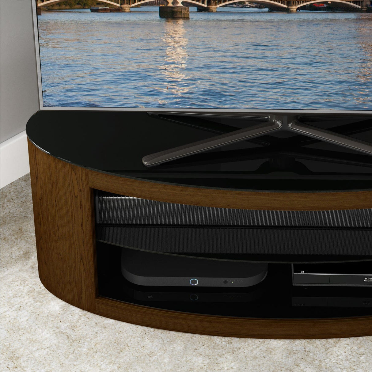 AVF Affinity Buckingham 1.1m Walnut Oval TV Stand, for TVs up to 55"