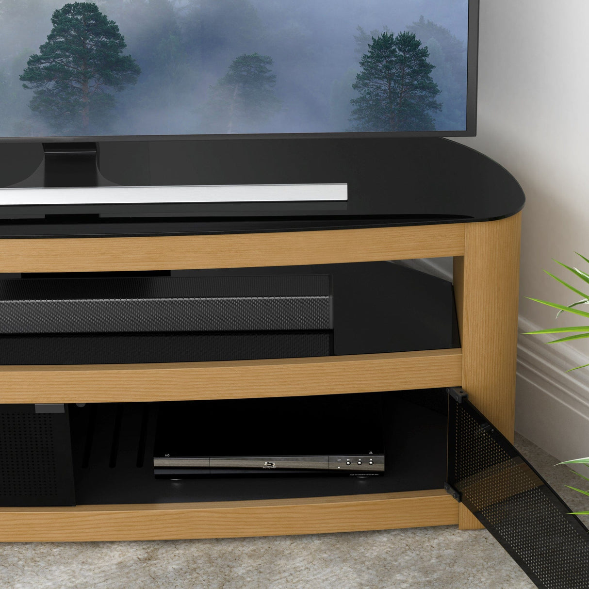 AVF Affinity Burghley 1.25m Oak Curved TV Stand for TVs up to 65"