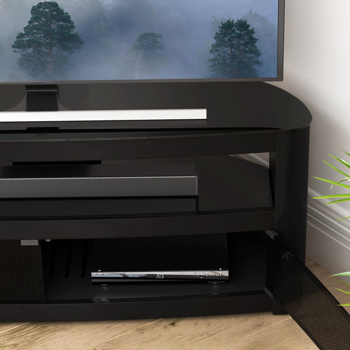 AVF Affinity Burghley 1.25m Gloss Black Curved TV Stand for TVs up to 65"