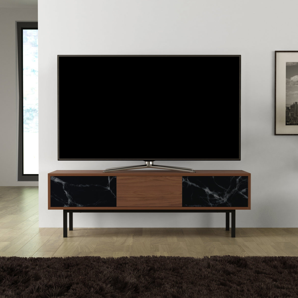 AVF Skyline 1.4m TV Stand - Walnut & Black Marble