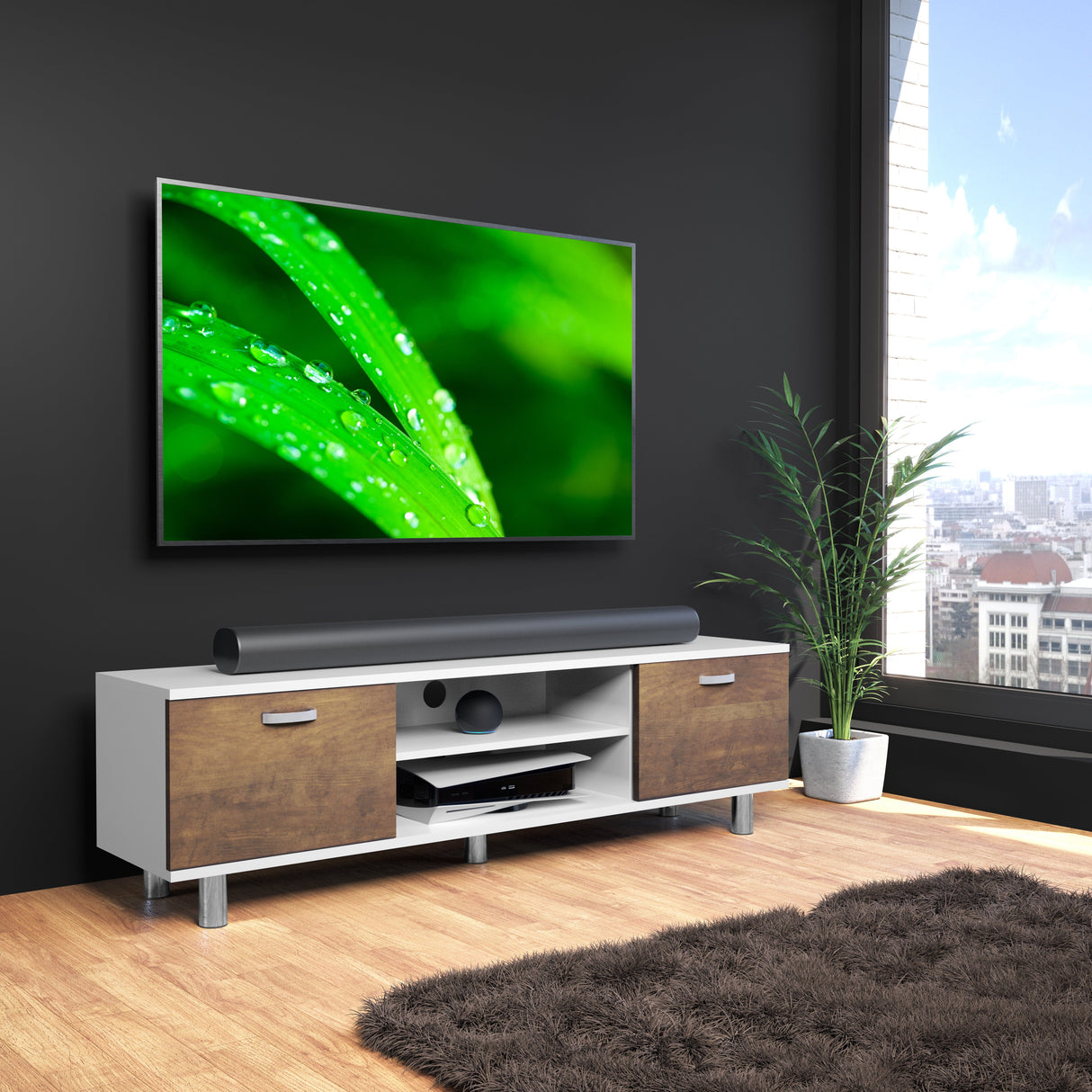 AVF Omaha 1.5m TV Stand - White & Walnut