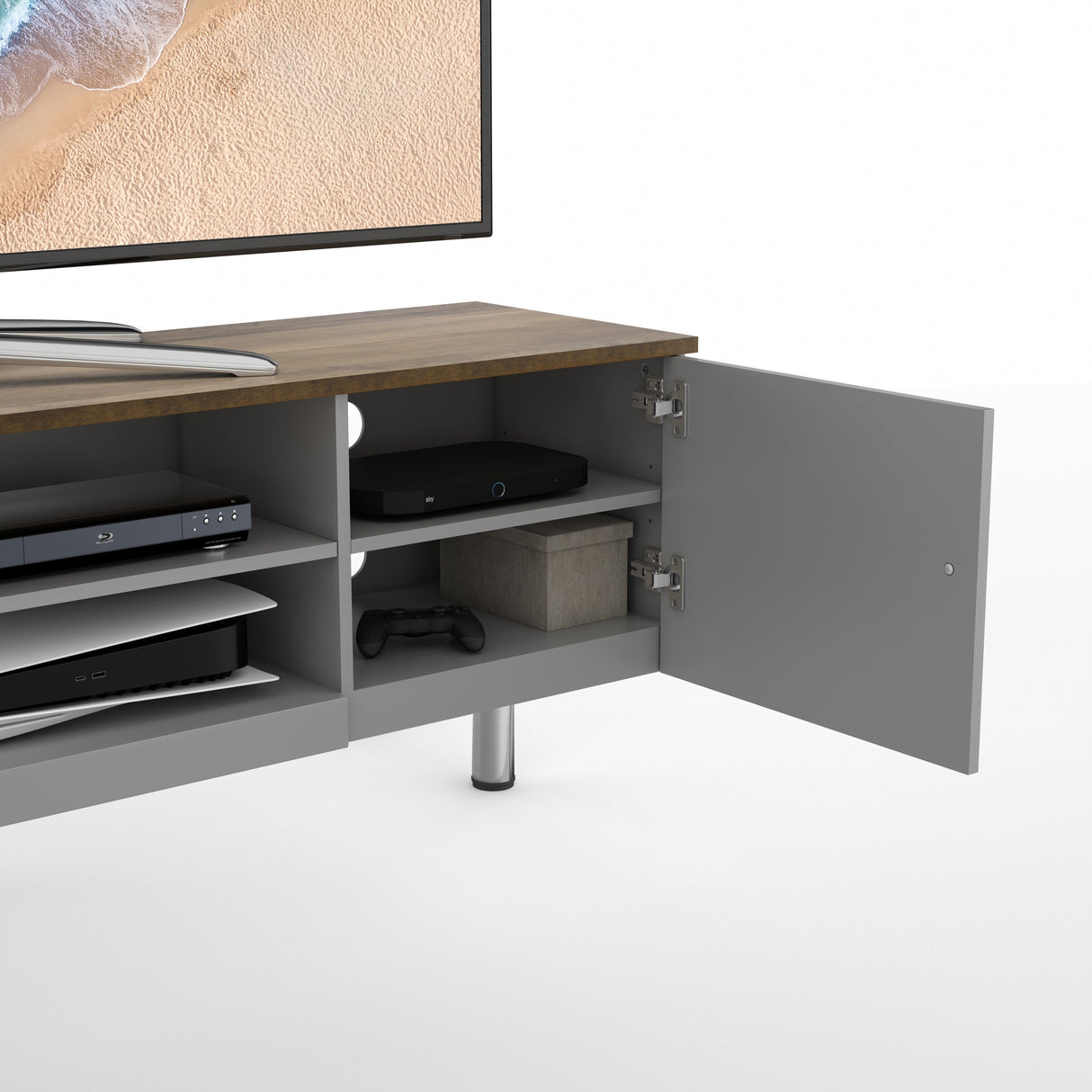 AVF Whitesands 1.9m TV Stand - Satin Grey & Wood