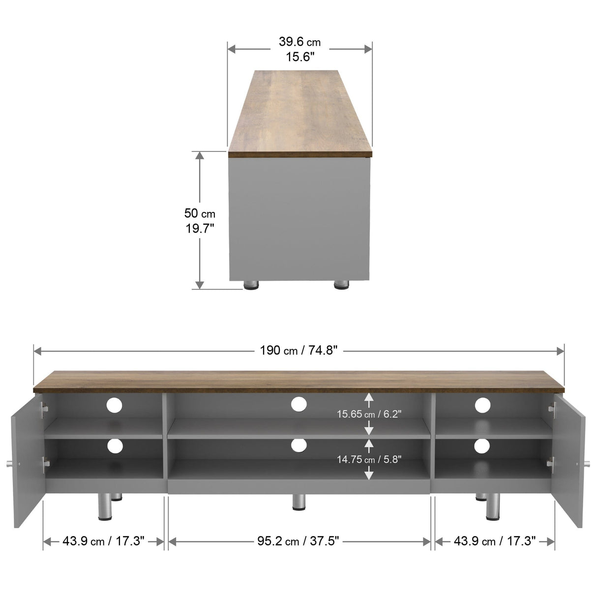 AVF Whitesands 1.9m TV Stand - Satin Grey & Wood