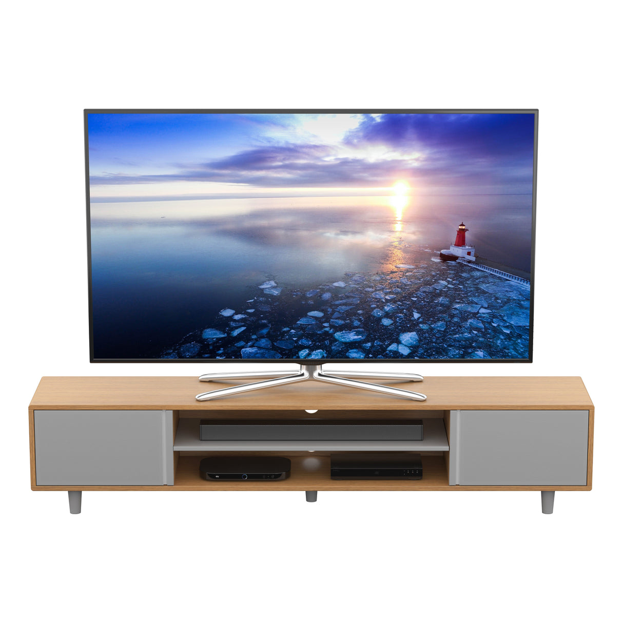 AVF Harbour 2m TV Stand - Light Wood & Grey