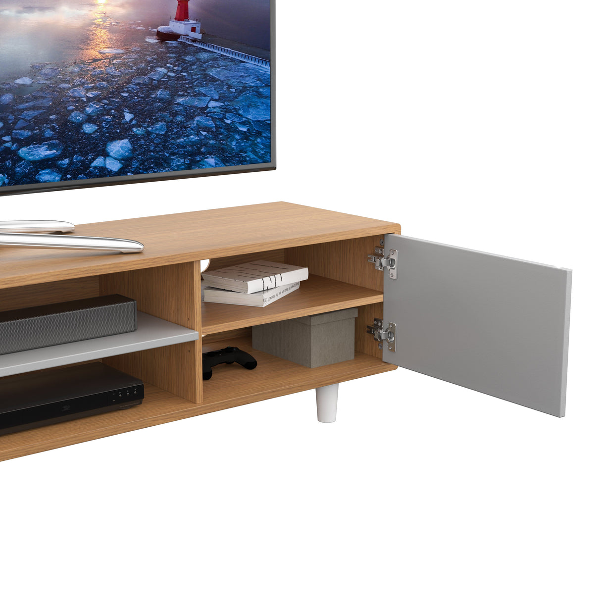 AVF Harbour 2m TV Stand - Light Wood & Grey