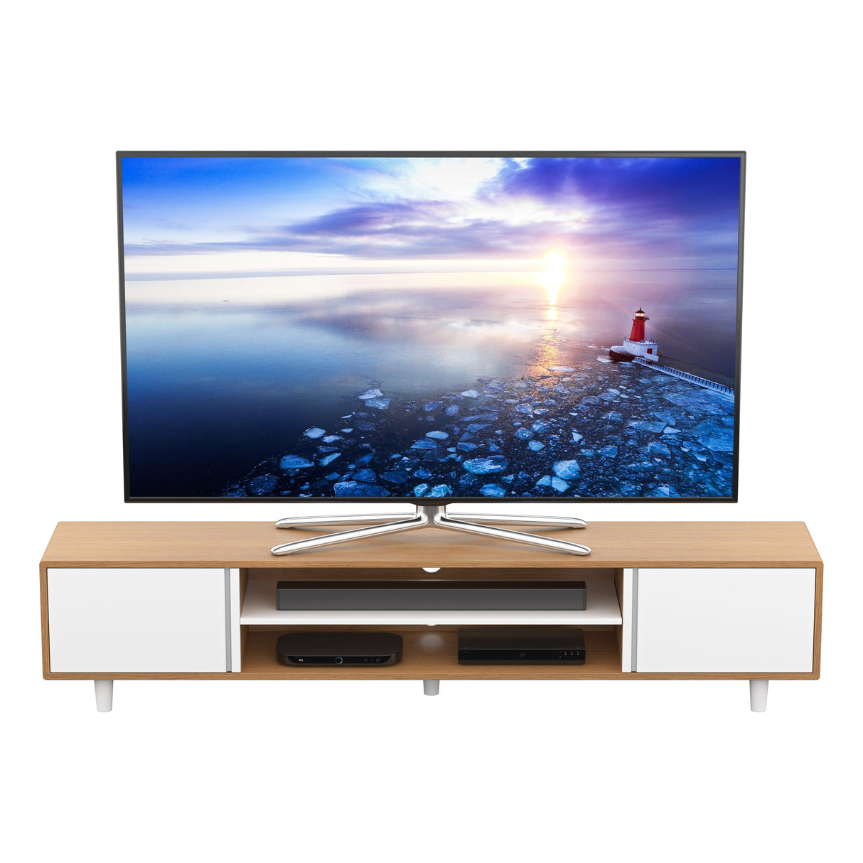 AVF Harbour 2m TV Stand - Light Wood & White
