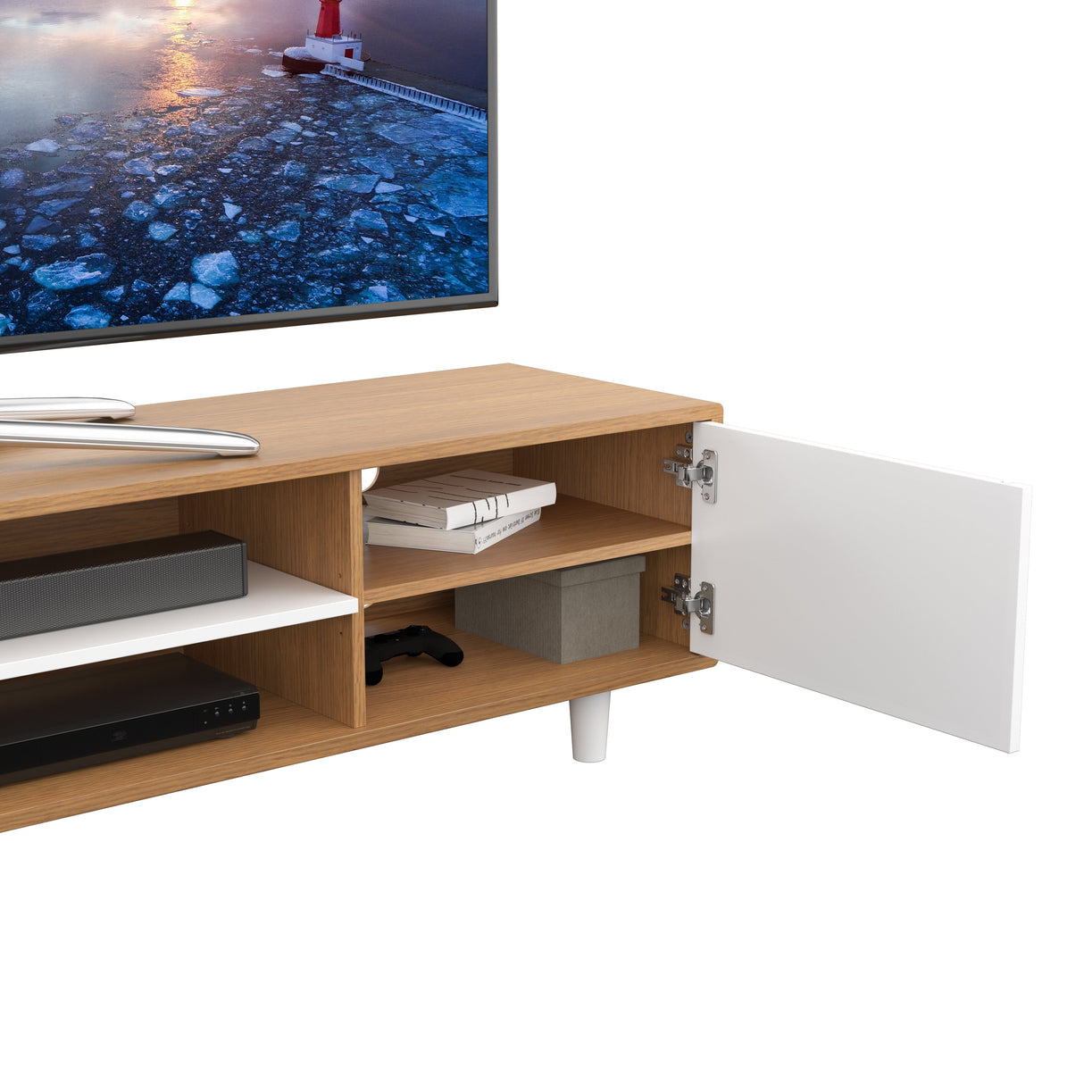 AVF Harbour 2m TV Stand - Light Wood & White
