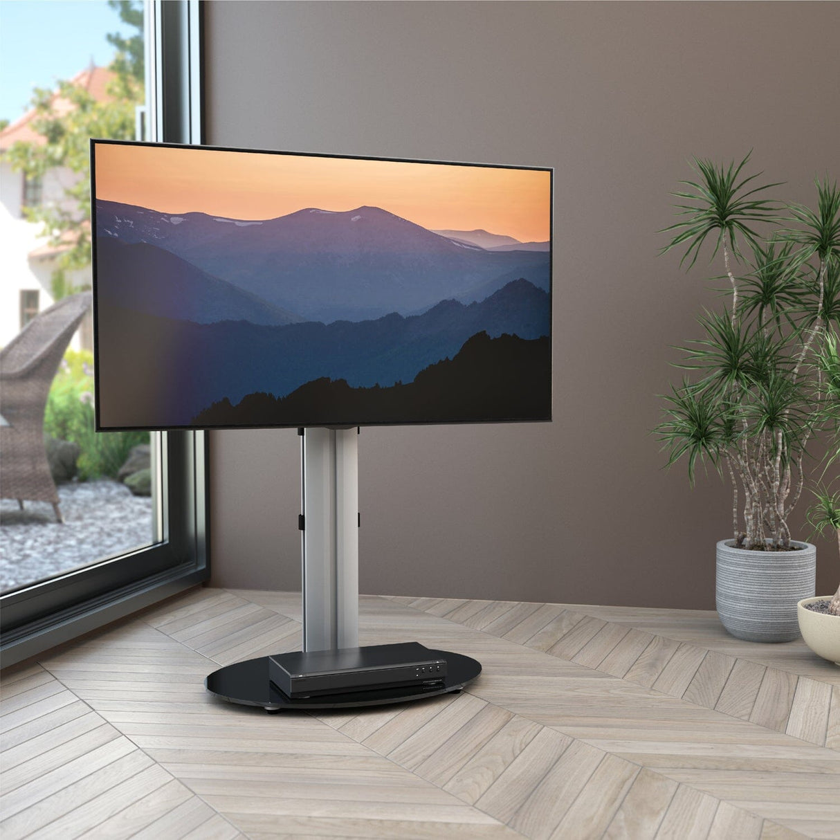 AVF Eno 60cm Pedestal TV Stand - Silver & Black Glass