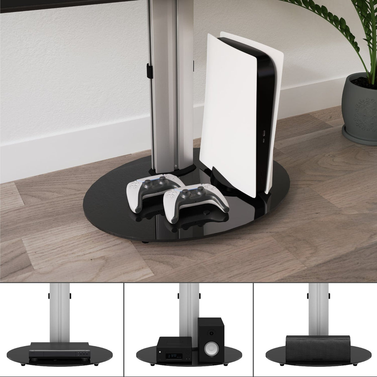 AVF Eno 60cm Pedestal TV Stand - Silver & Black Glass