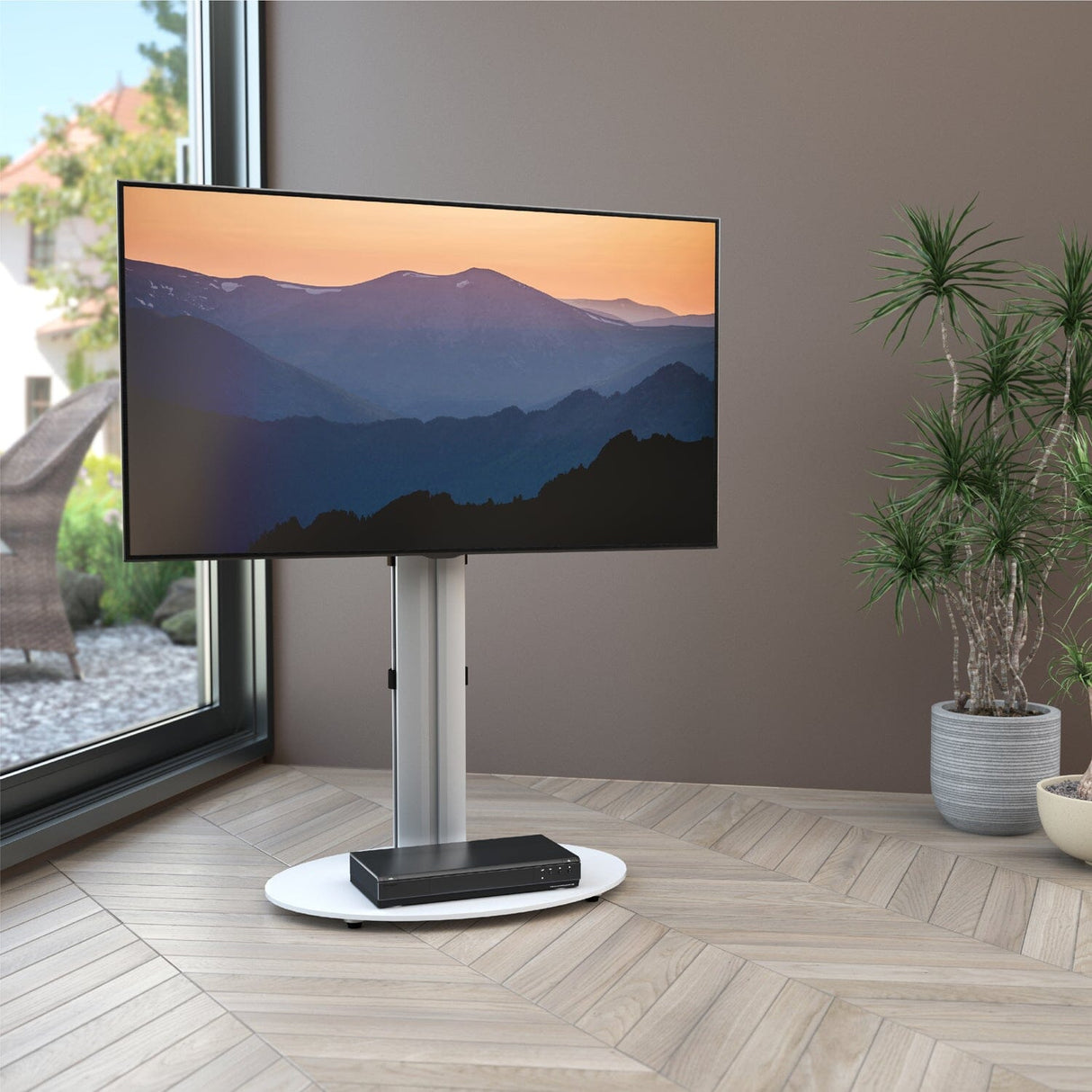 AVF Eno 60cm Pedestal TV Stand - Silver & White Glass