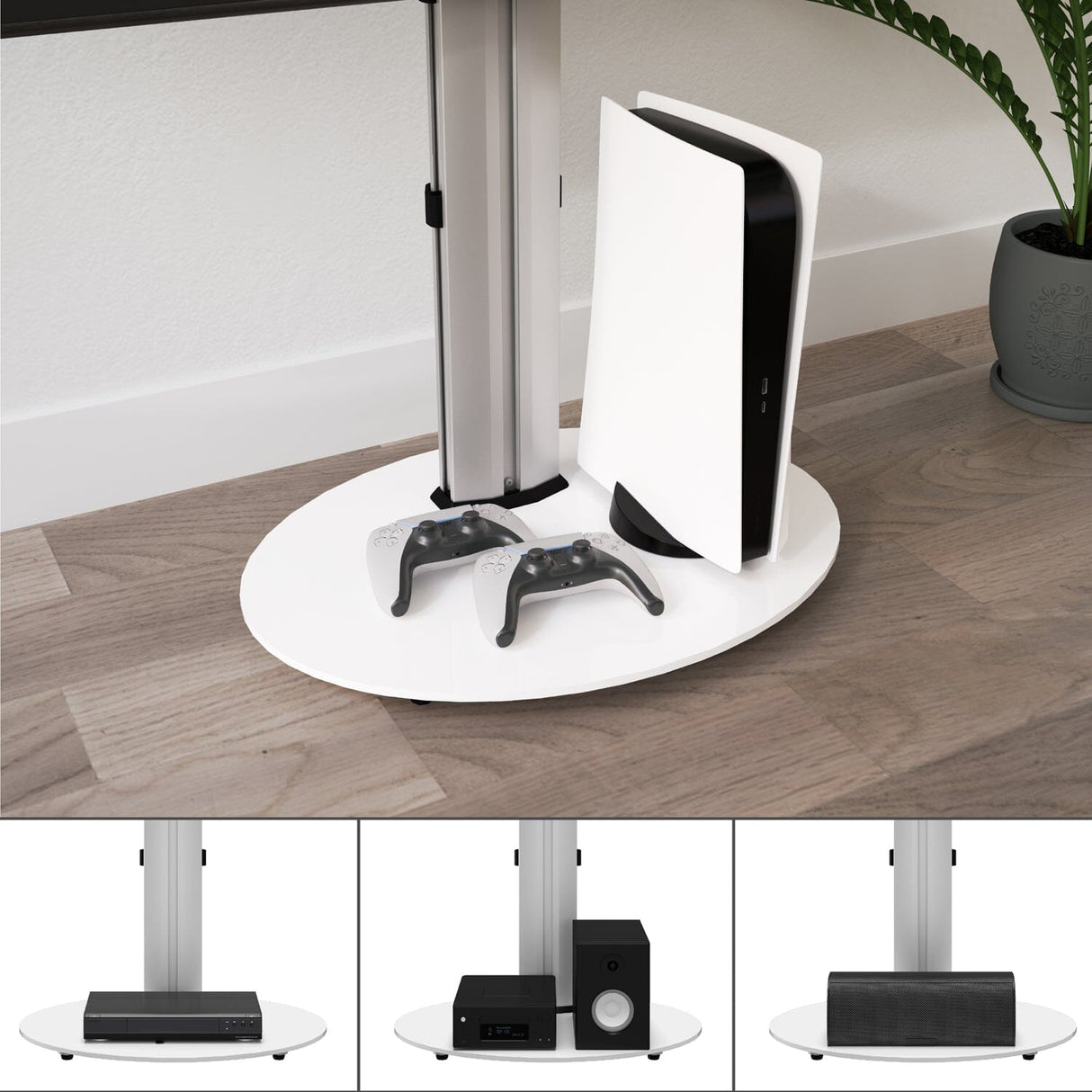 AVF Eno 60cm Pedestal TV Stand - Silver & White Glass