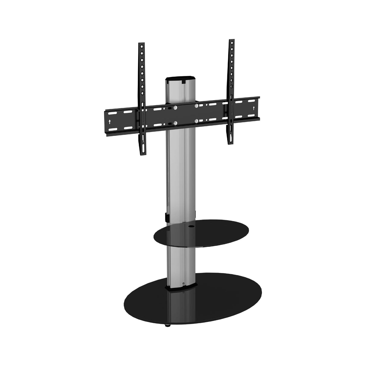 AVF Eno 60cm Pedestal TV Stand, with Shelf - Silver & Black Glass