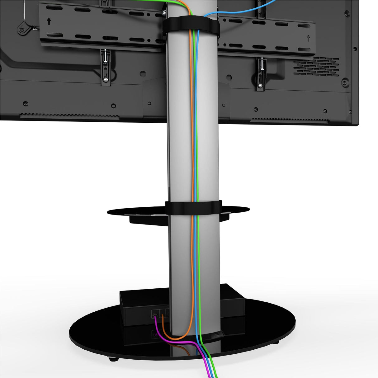 AVF Eno 60cm Pedestal TV Stand, with Shelf - Silver & Black Glass