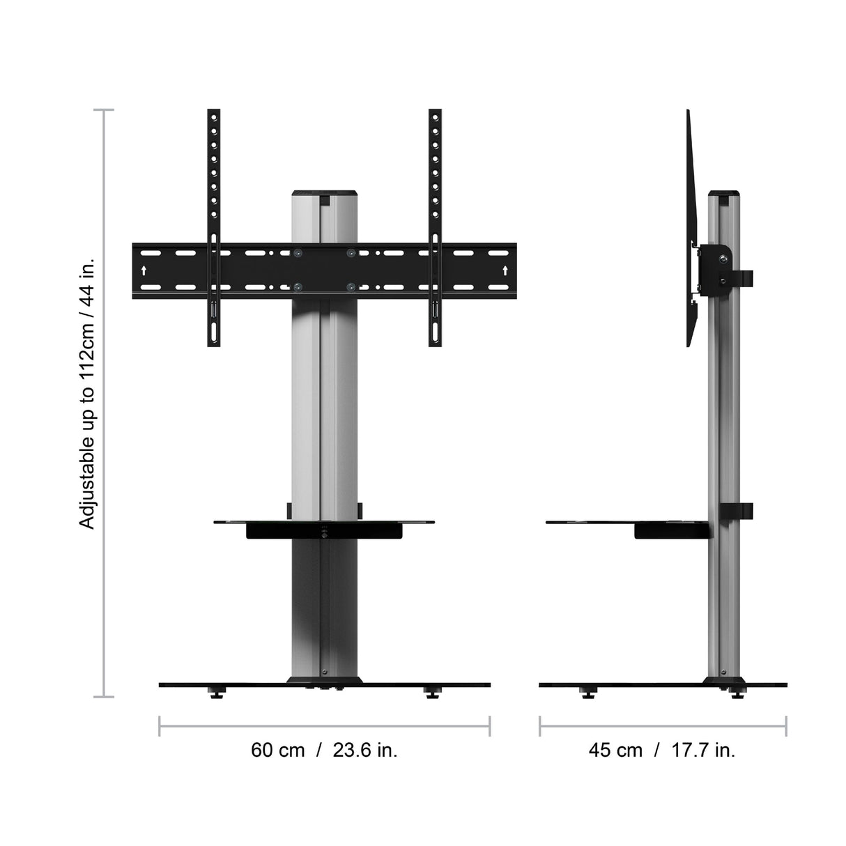 AVF Eno 60cm Pedestal TV Stand, with Shelf - Silver & Black Glass
