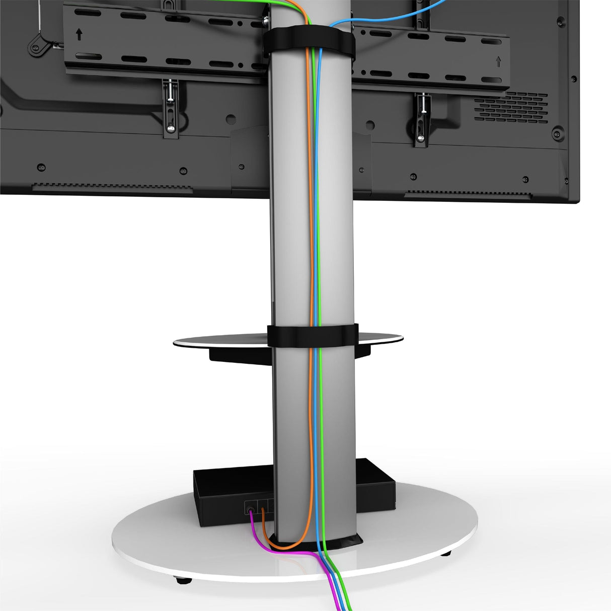 AVF Eno 60cm Pedestal TV Stand, with Shelf - Silver & White Glass