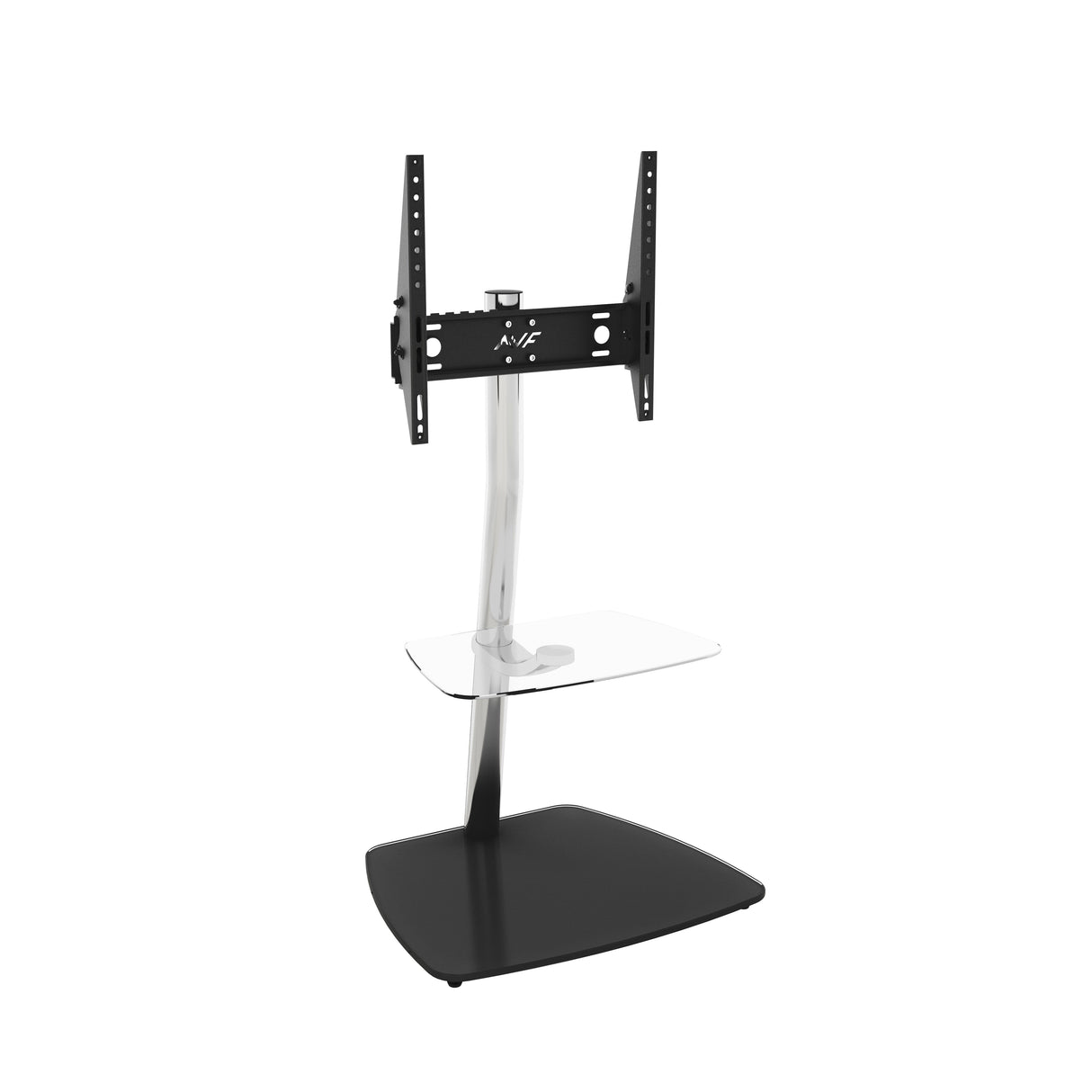 AVF Iseo 60cm Pedestal TV Stand - Chrome/ Clear & Black Glass