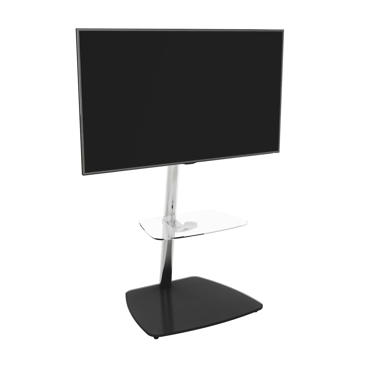 AVF Iseo 60cm Pedestal TV Stand - Chrome/ Clear & Black Glass