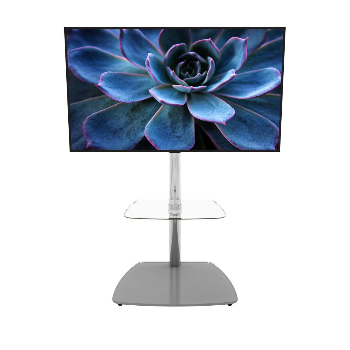AVF Iseo 60cm Pedestal TV Stand - Chrome/Clear & Grey Glass