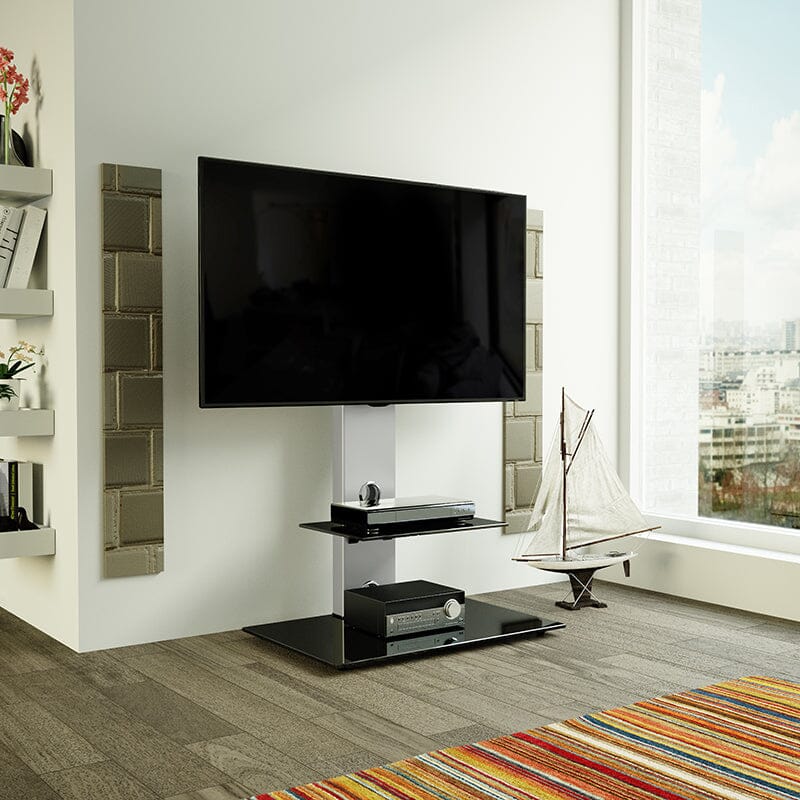 AVF Lesina 70cm Pedestal TV Stand - Silver & Black Glass